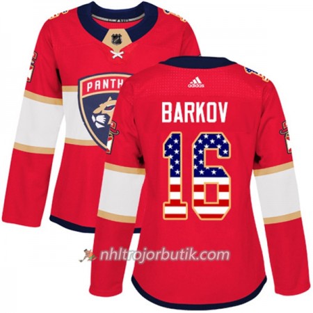 Dame Ishockey Florida Panthers Tröja Aleksander Barkov 16 Adidas 2017-2018 Röd USA Flag Fashion Authentic